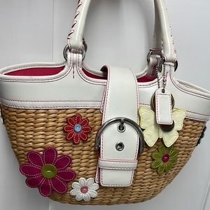 Coach straw handbag with flowers